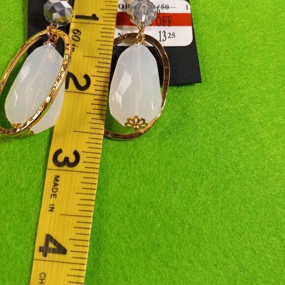 NWT INC Large White Oval Bead Drop Earrings - Picture 3 of 5